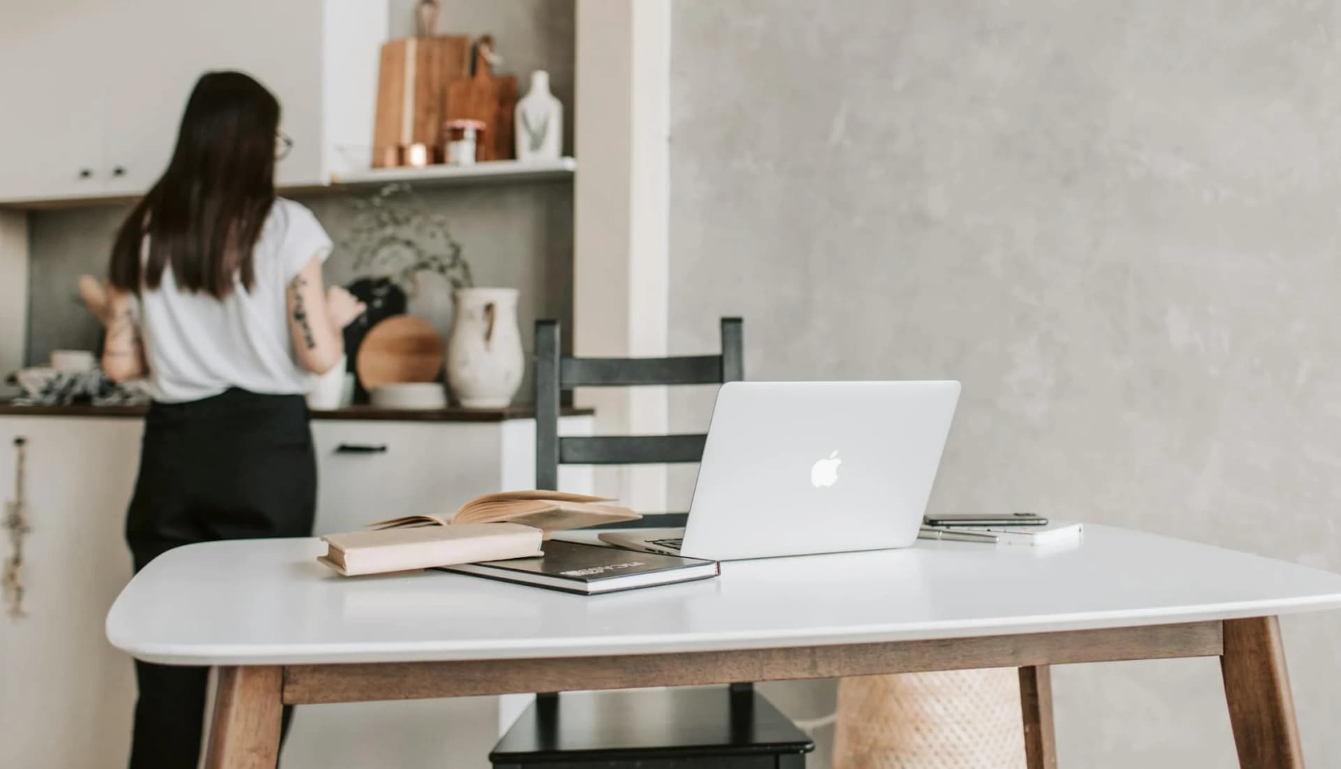 woman taking break from computer job