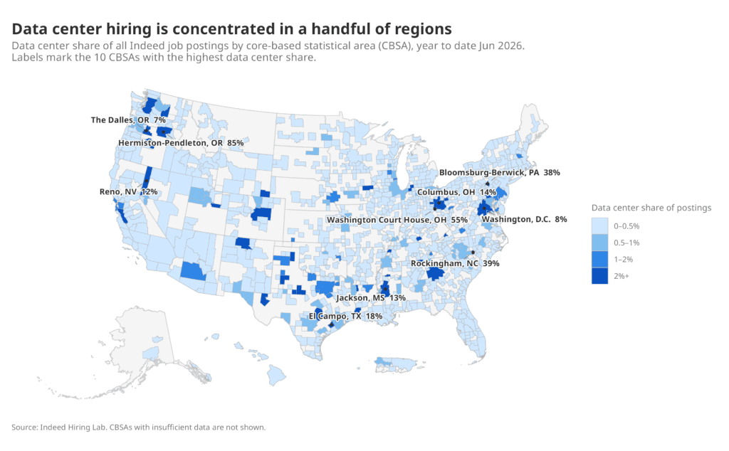 Map of data center hiring concentration