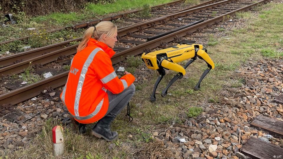 Larissa Zeichhardt and her robo-dog on patrol