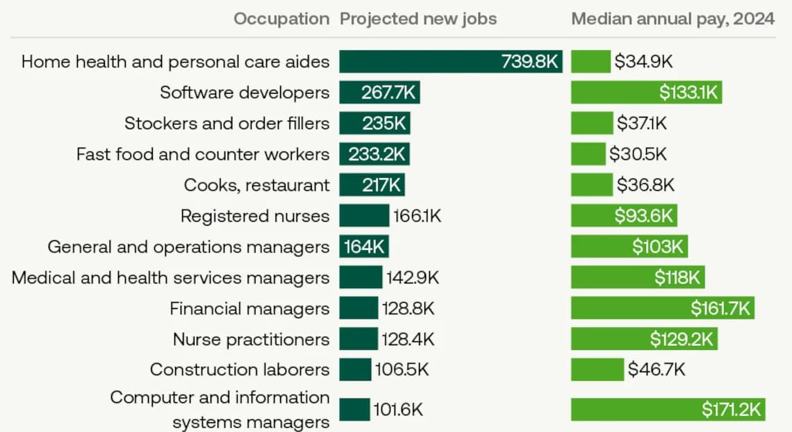 Top 20 Fastest-Growing Jobs in the U.S. by 2034: Tech Careers Lead with High Salaries